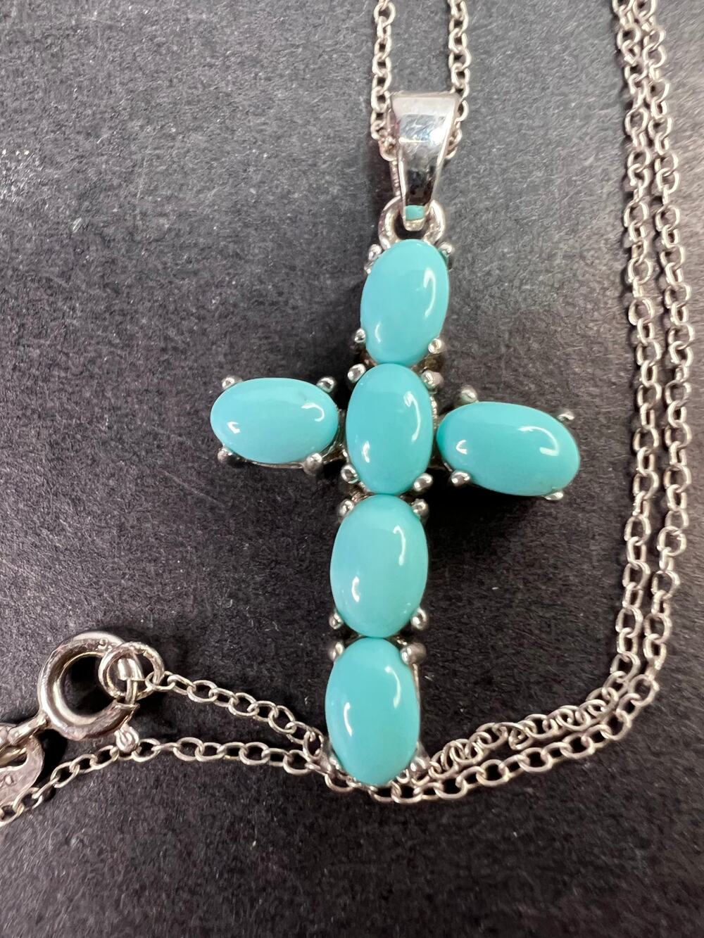 Vintage sterling silver turquoise cross pendant and chain Southwest style